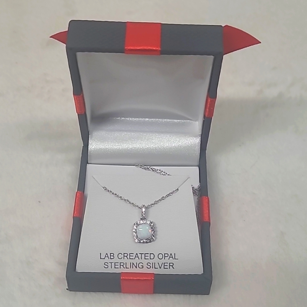 Women's Opal Pendant Sterling Silver Chain